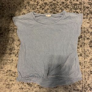 blue tee with white stripes